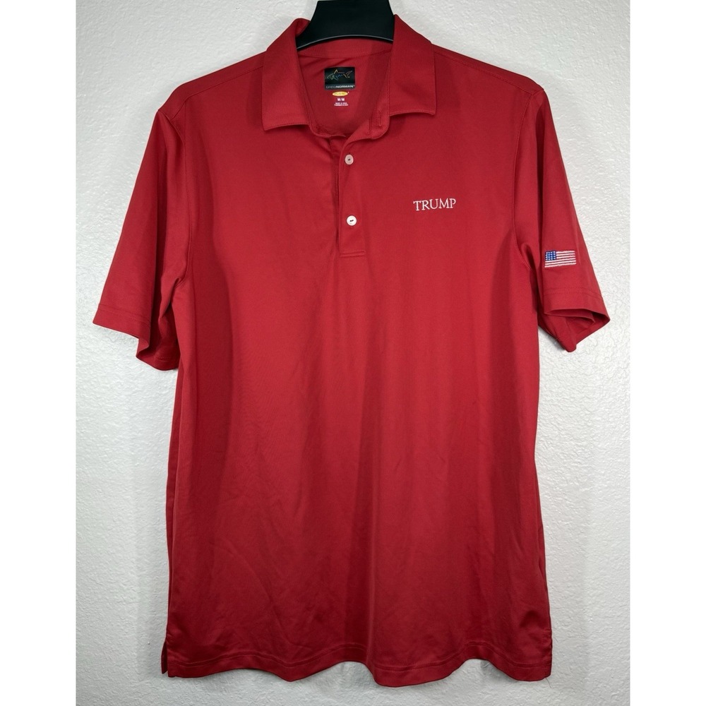 Trump Golf Polo Shirt Greg Norman Red Men's M Play Dry American Flag